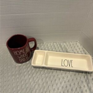 Rae Dunn Red Mug and Cream Tray Set